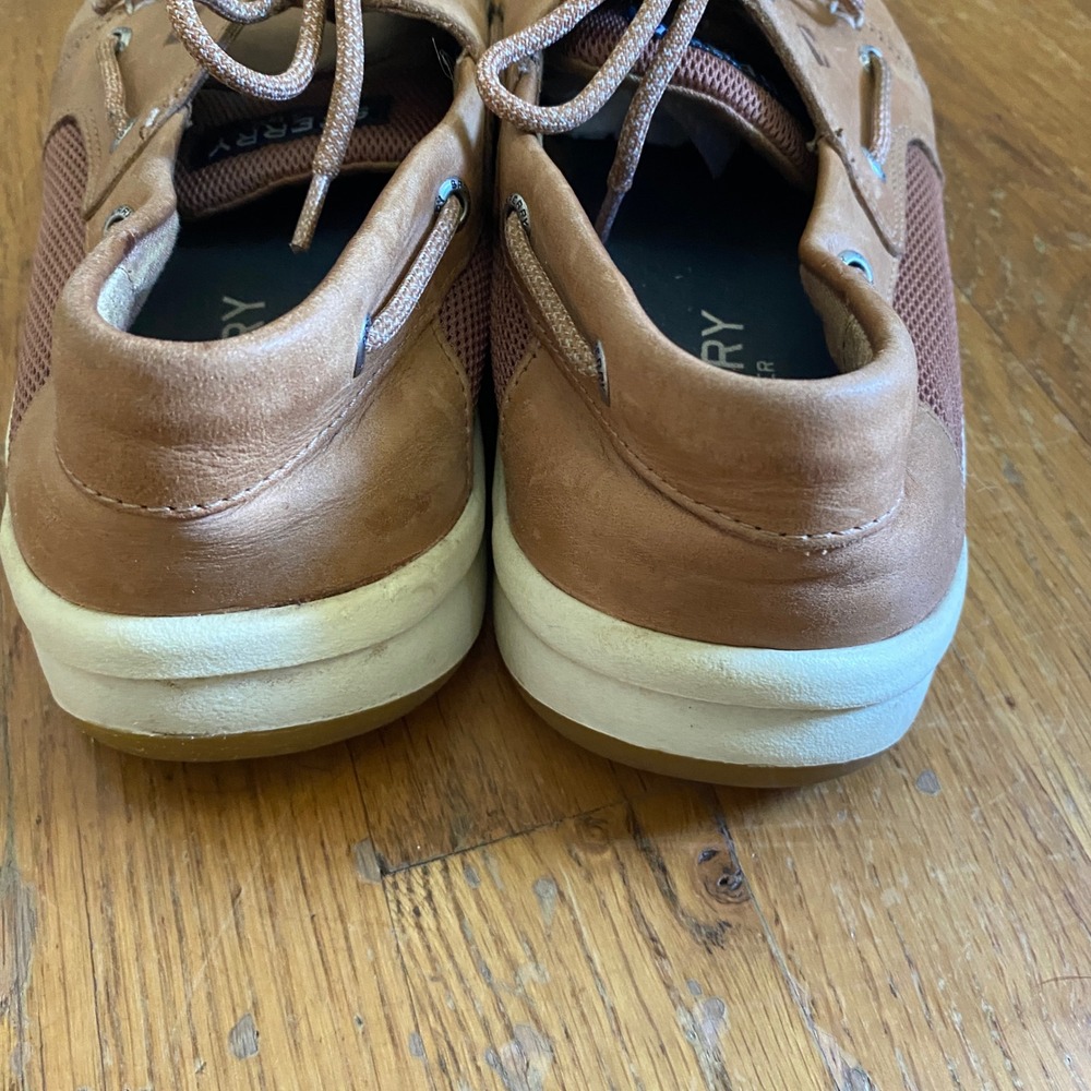 Sperry Boat Shoes Men 10.5 Tan Leather Mesh Memory Foam Classic Loafers STS17627 - Picture 8 of 10